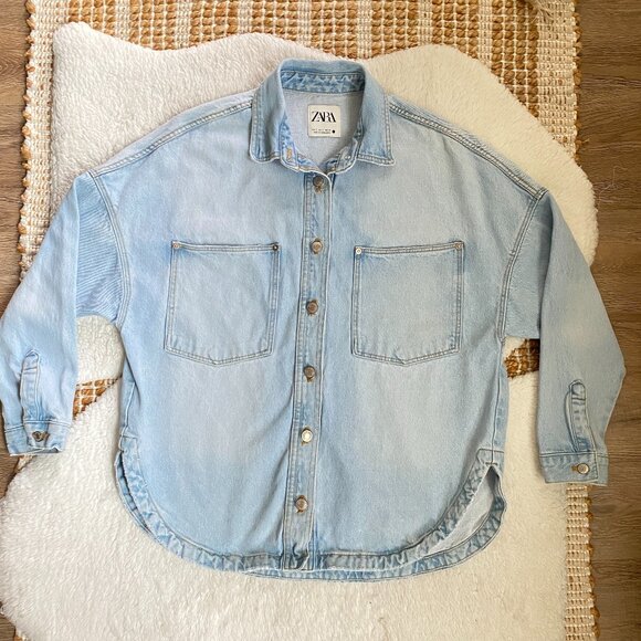 Zara Oversized Denim Jacket Light Wash Western Style - Picture 1 of 16